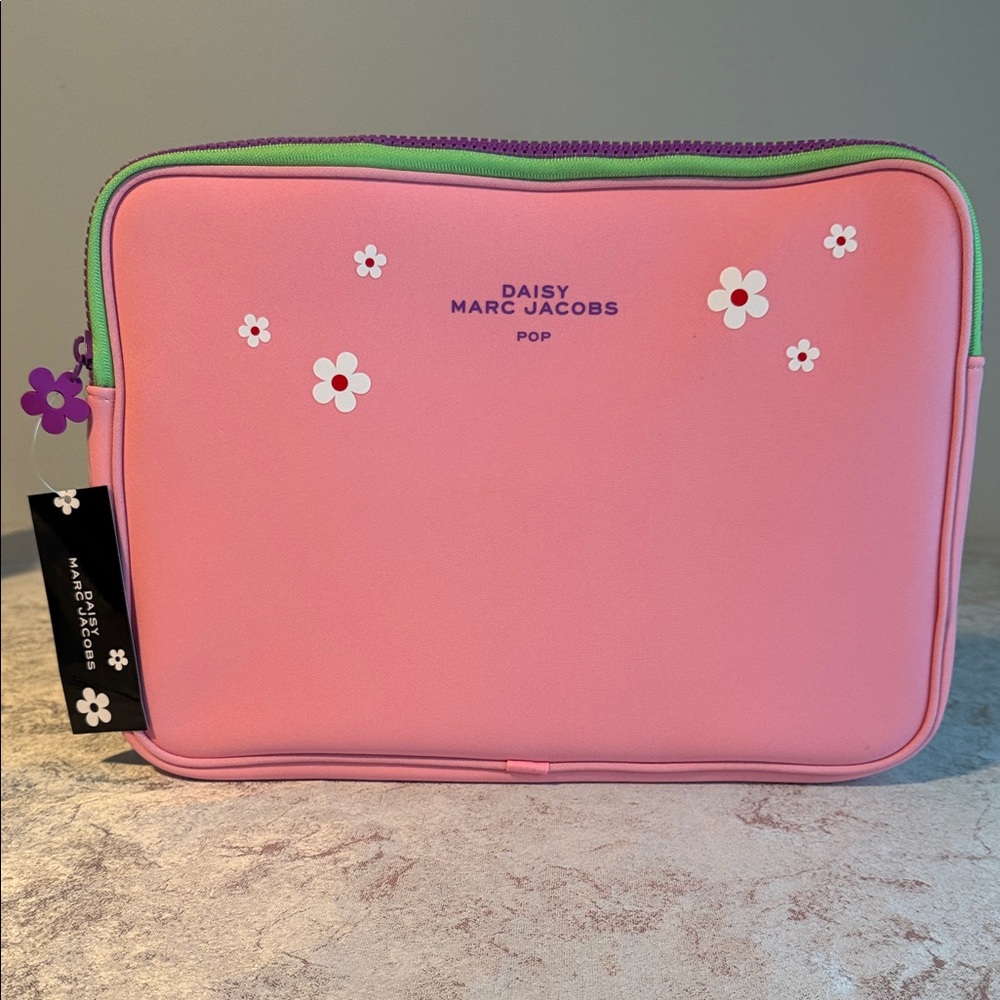 Marc Jacobs Pink Daisy Cosmetic Pouch with Green Trim